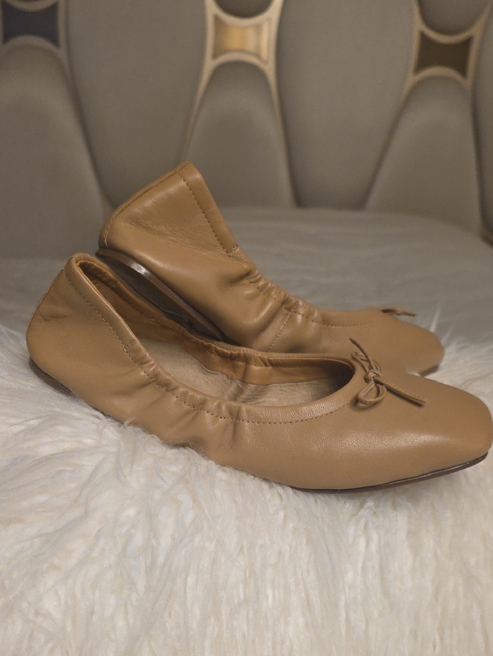 Seychelles Camel Tan Leather Ballet Flats with Bow Size 7